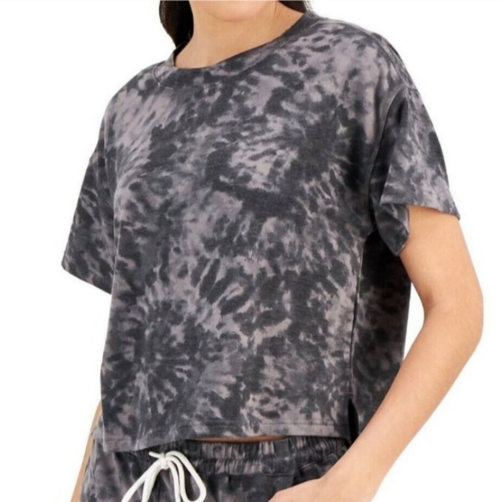 Jenni Pajama Top Women L Gray Tie Dye Swirl Sleep Tee Short Sleeves Loungewear